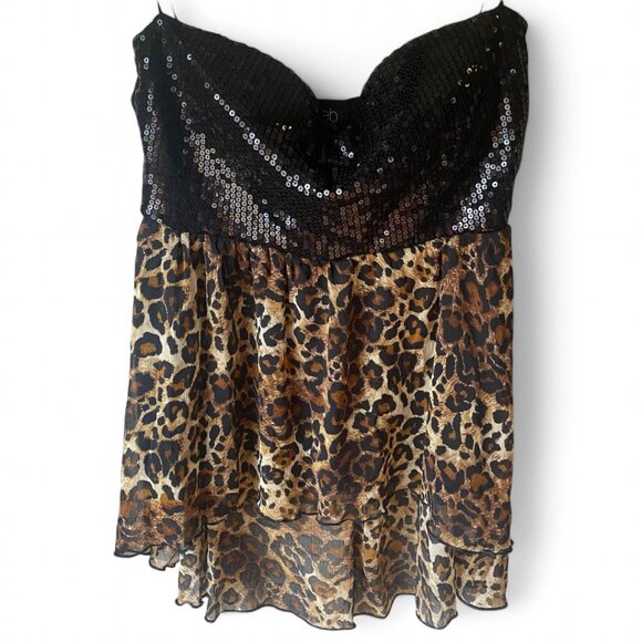 VTG Deb Y2K cheetah babydoll sequin high low tube top XL whimsigoth grunge 90s - Picture 2 of 11